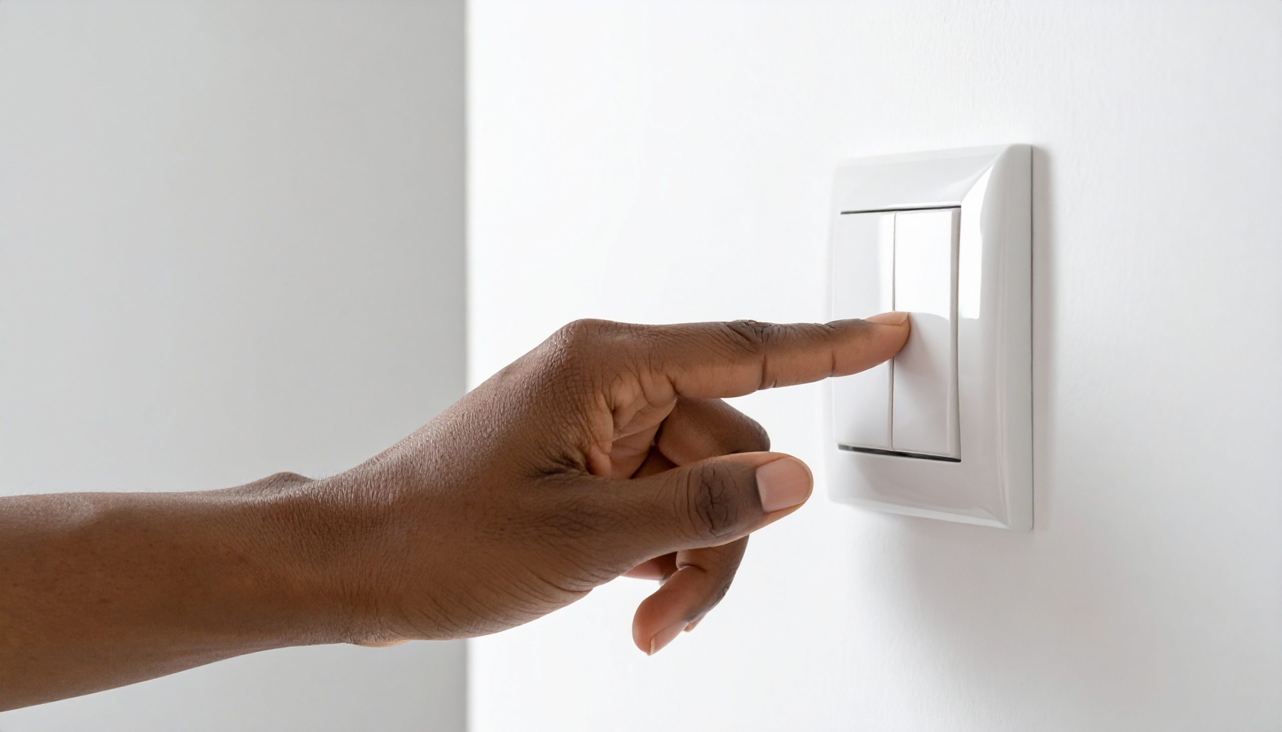 a person is turning on a light switch photo